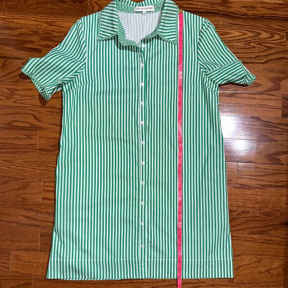 English Factory Green Striped Binded Wide Sleeve Mini Shirt Dress Size Medium - Picture 14 of 14